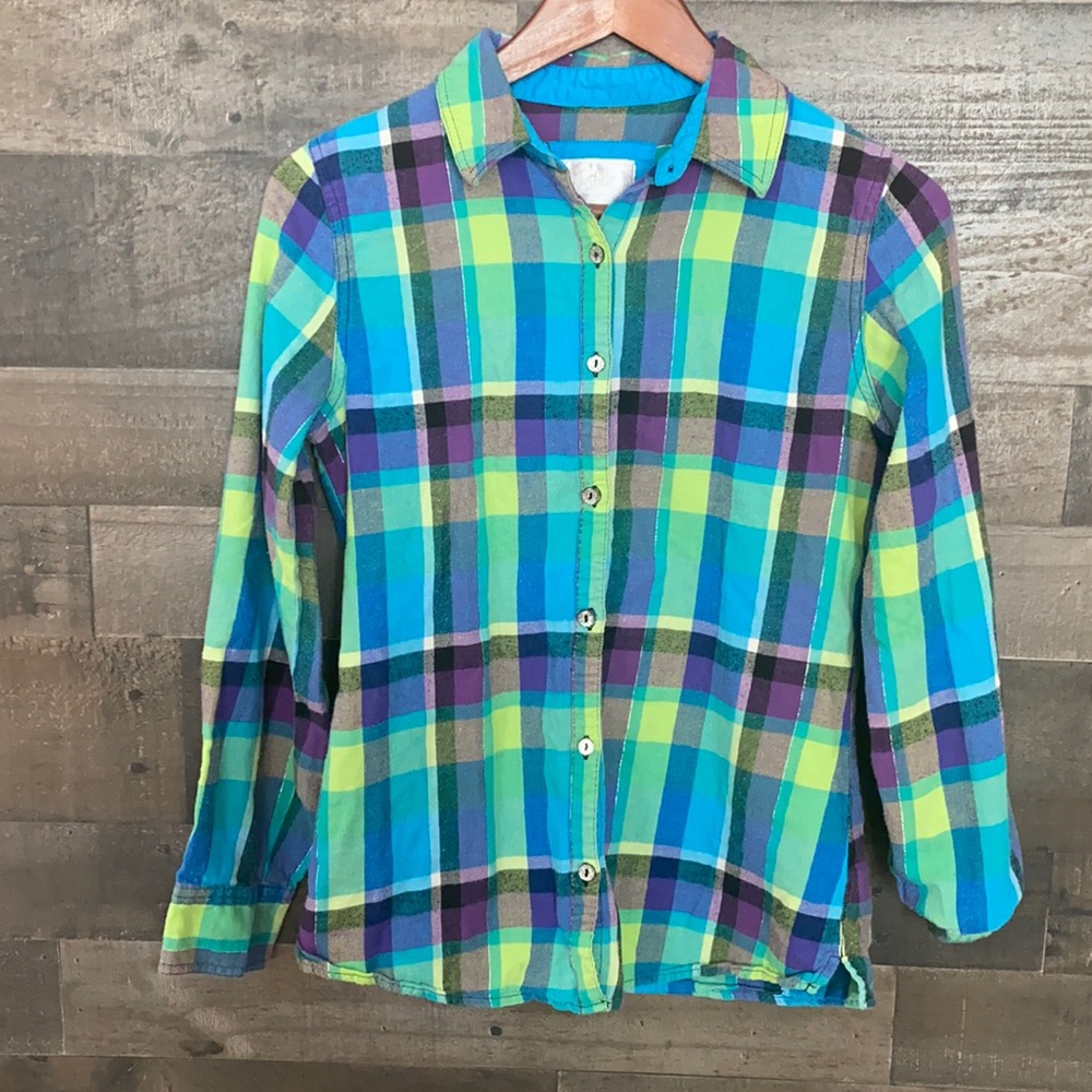 Justice Plaid Long Sleeve Button Down